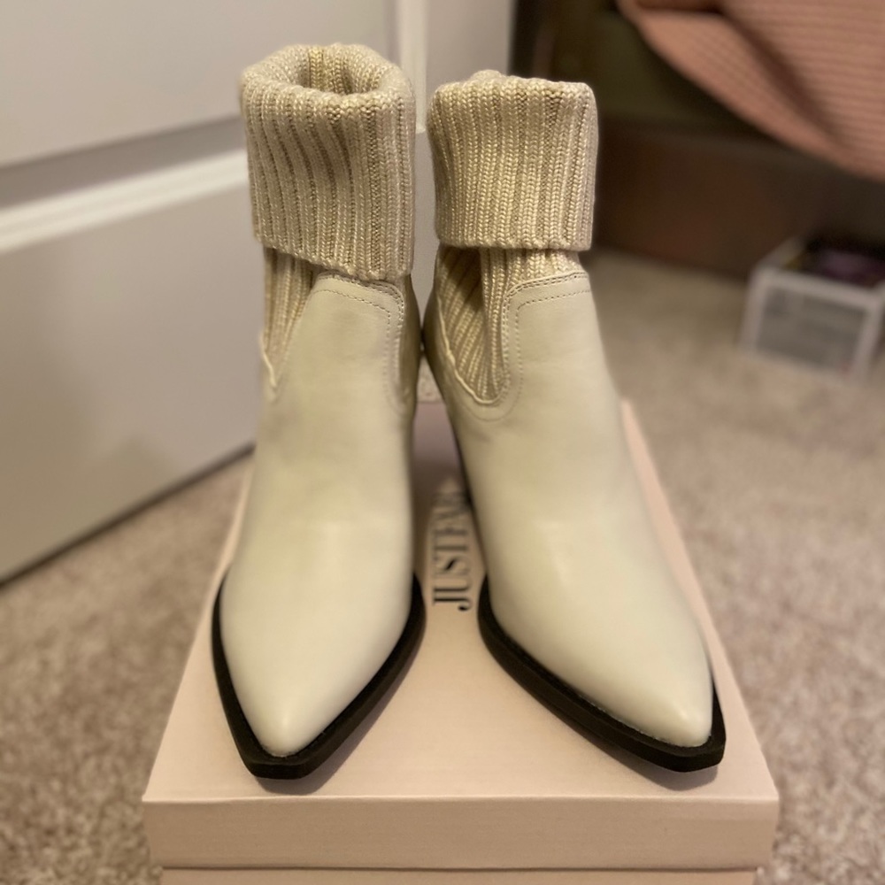 White Sweater Ankle Booties